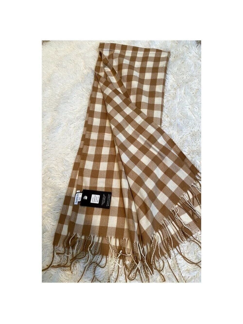 Brave + True Woodlands Tan & White Plaid Scarf - Size OS (NWT)